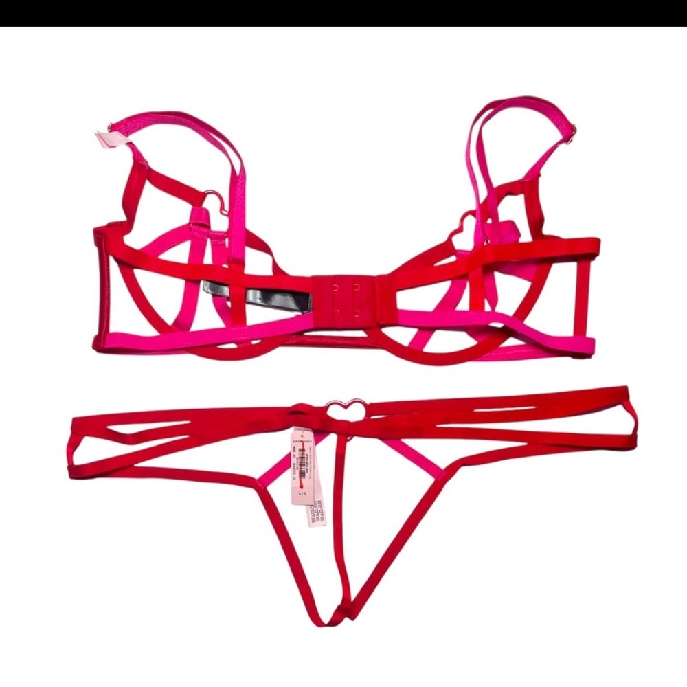 NWT Victorias Secret Very Sexy Heartware Open-Cup Strappy Caged Demi Bra Set - Picture 2 of 8
